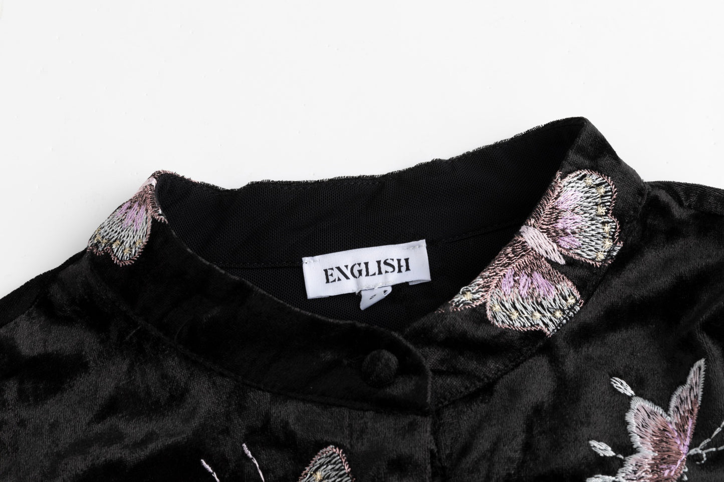 Crushed Velvet Butterflies Embroidered Tie Top With Velvet Jumper