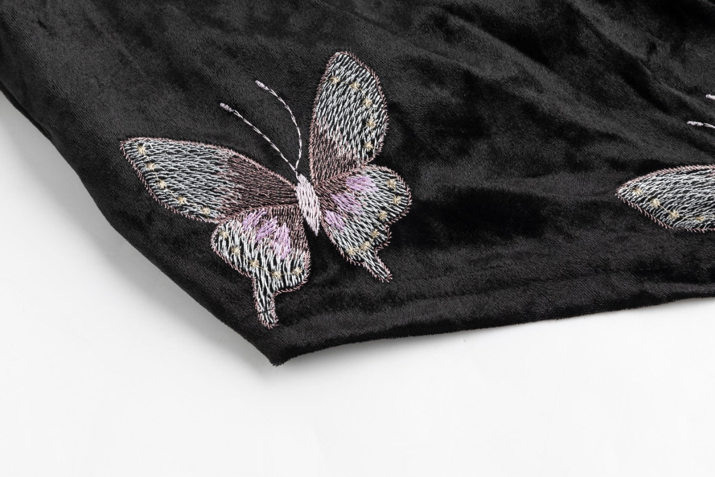 Crushed Velvet Butterflies Embroidered Tie Top With Velvet Jumper