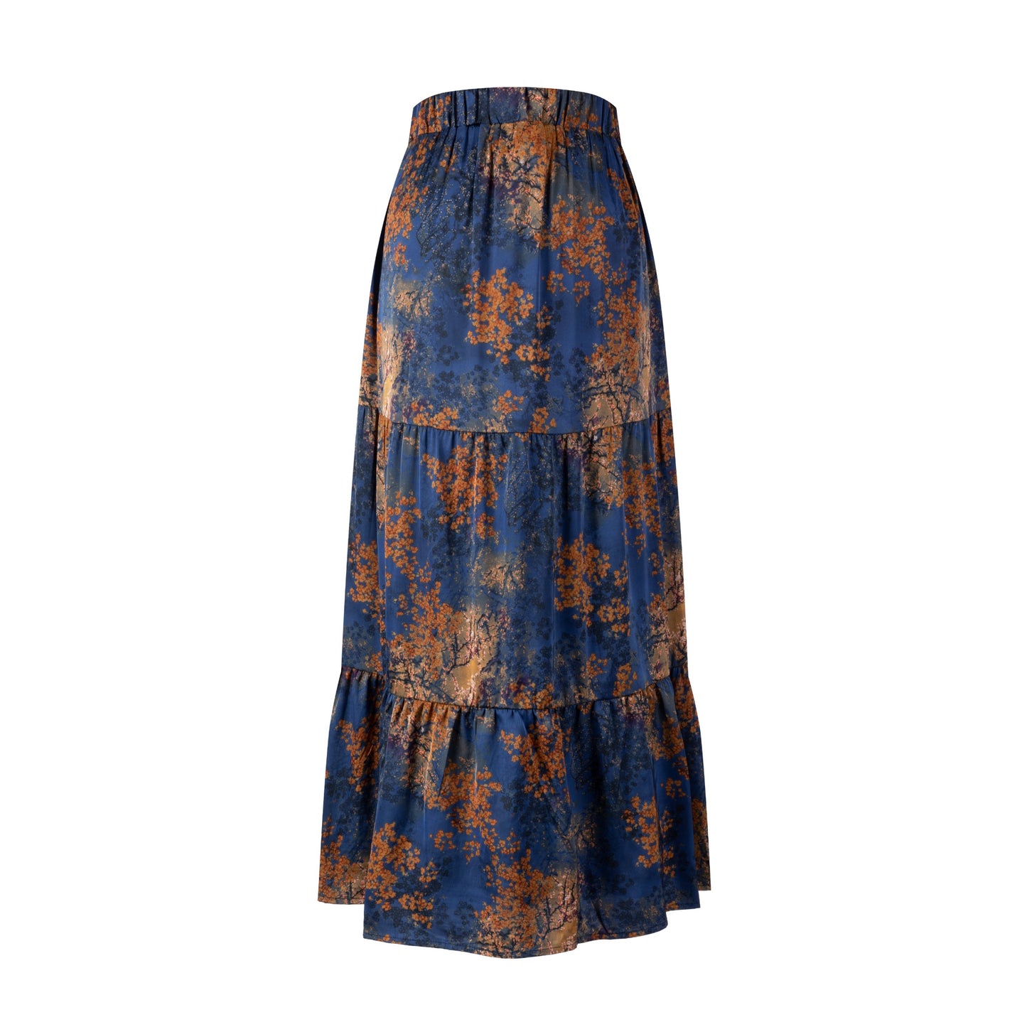 Blue And Orange Printed Satin Skirt