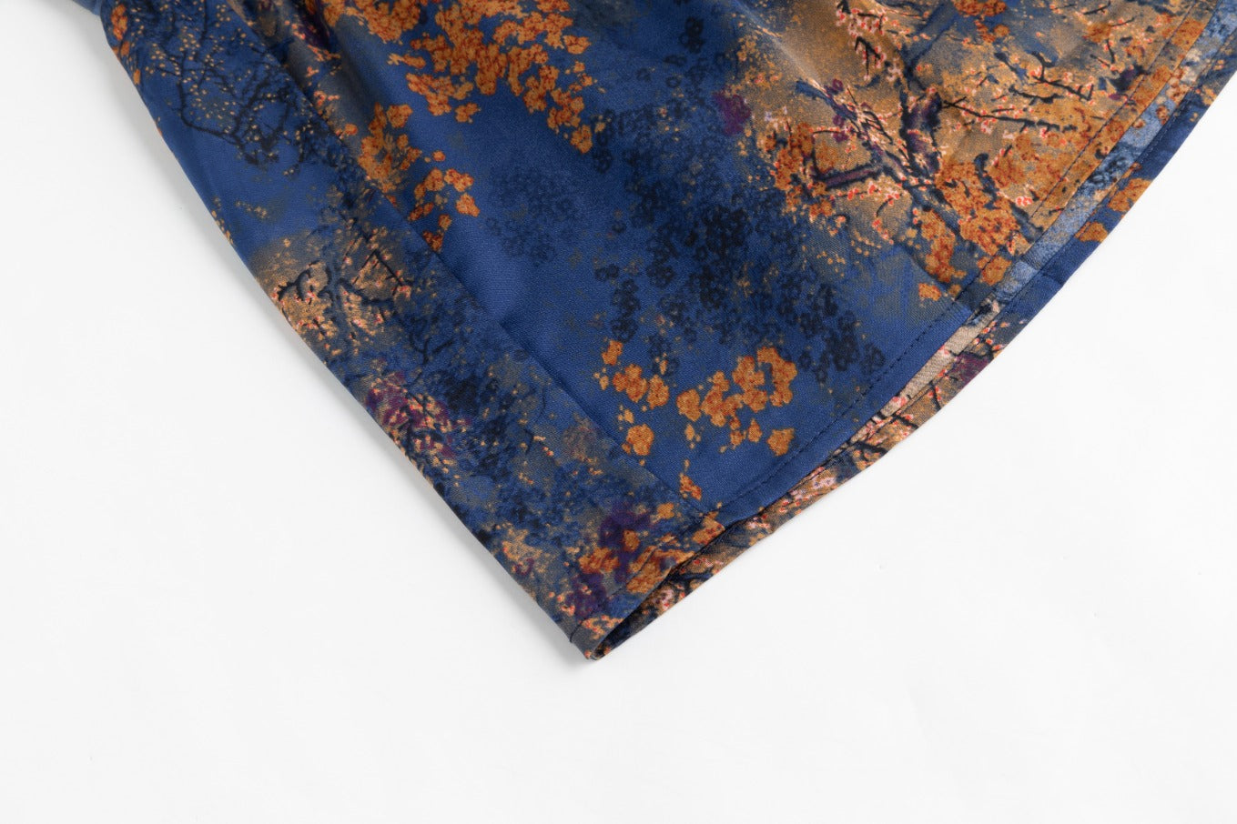 Blue And Orange Printed Satin Skirt