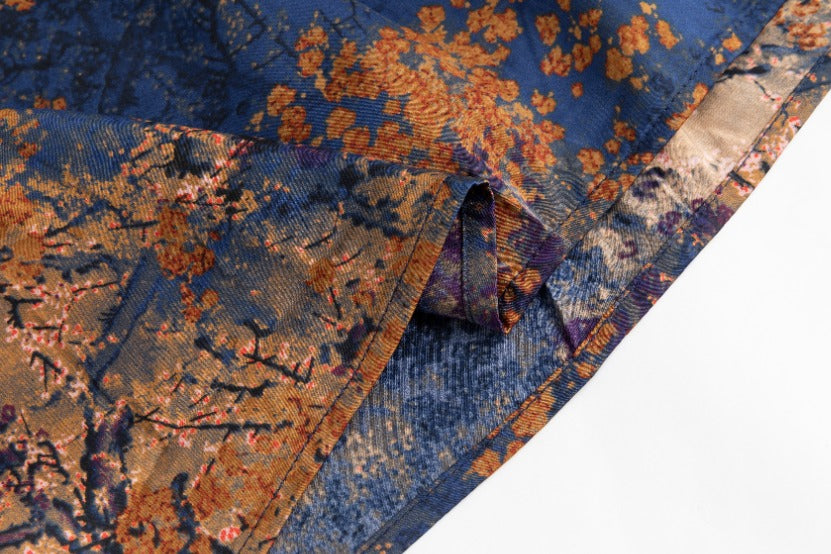 Blue And Orange Printed Satin Skirt