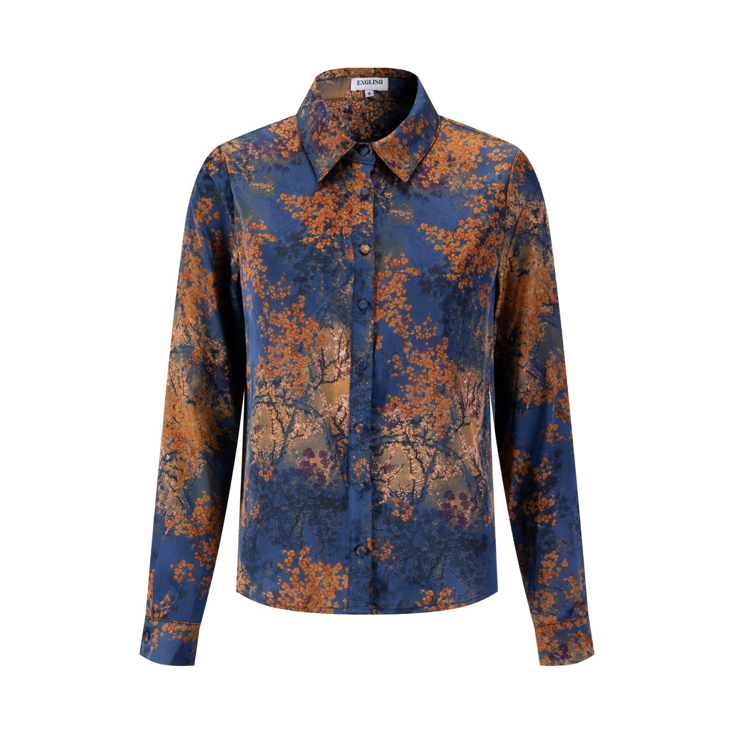 Blue And Orange Printed Satin Blouse
