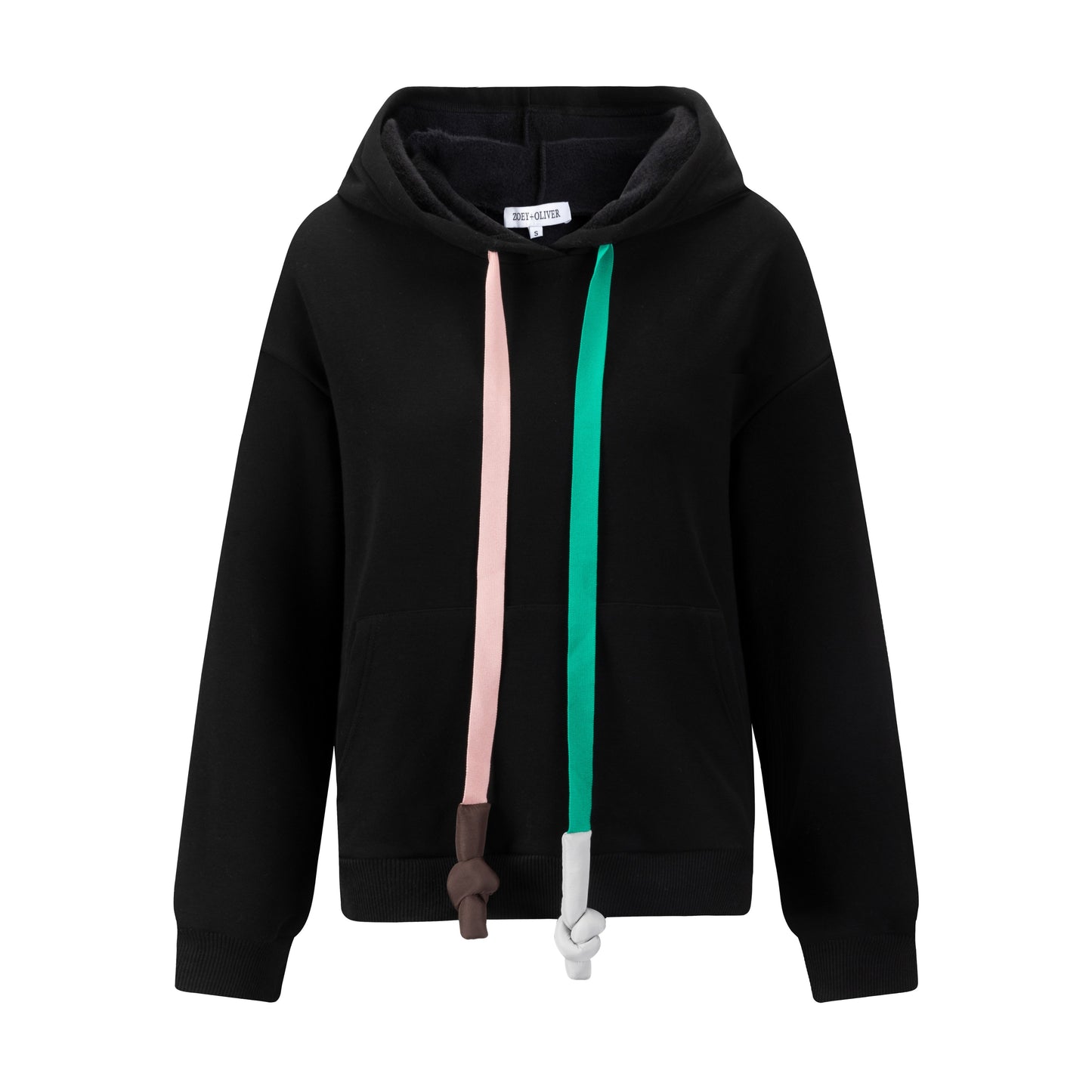 Hoodie With Colorful Strings - Black