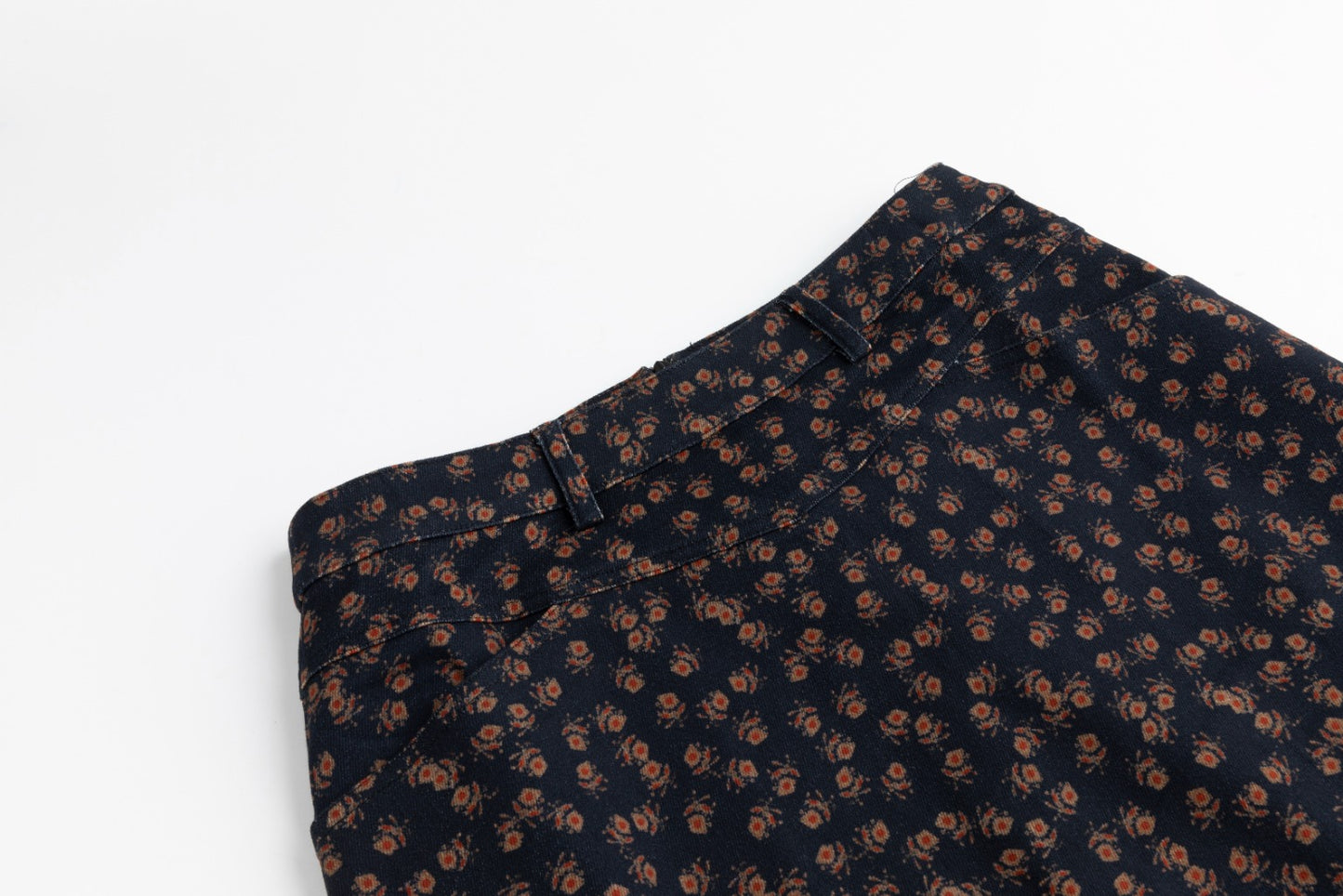 Navy Denim Floral Printed Skirt