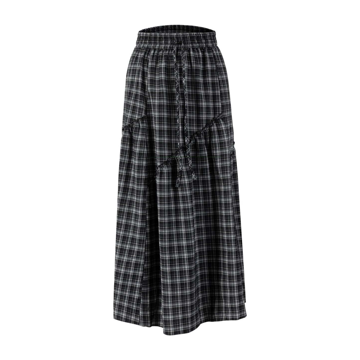 Plaid Skirt With Ruffle - Black