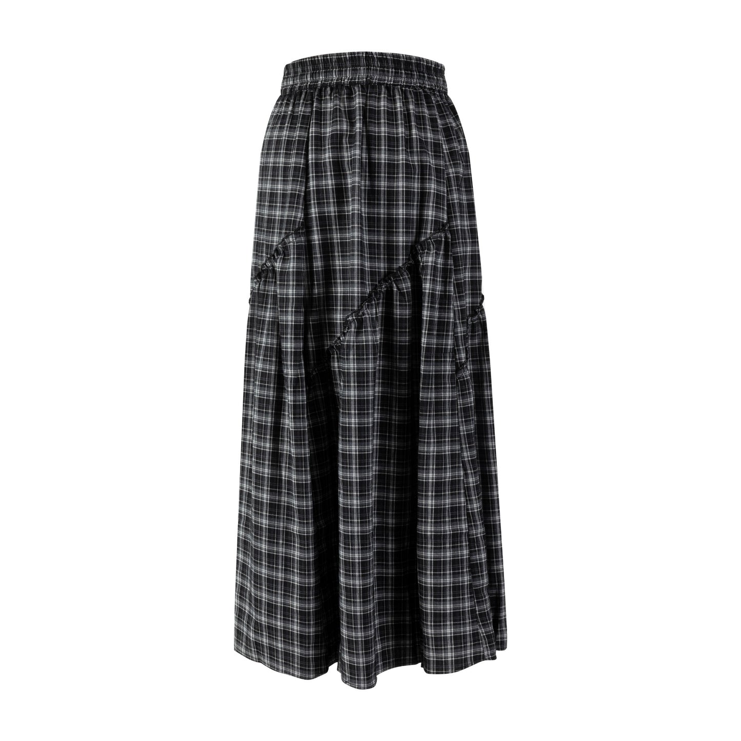 Plaid Skirt With Ruffle - Black