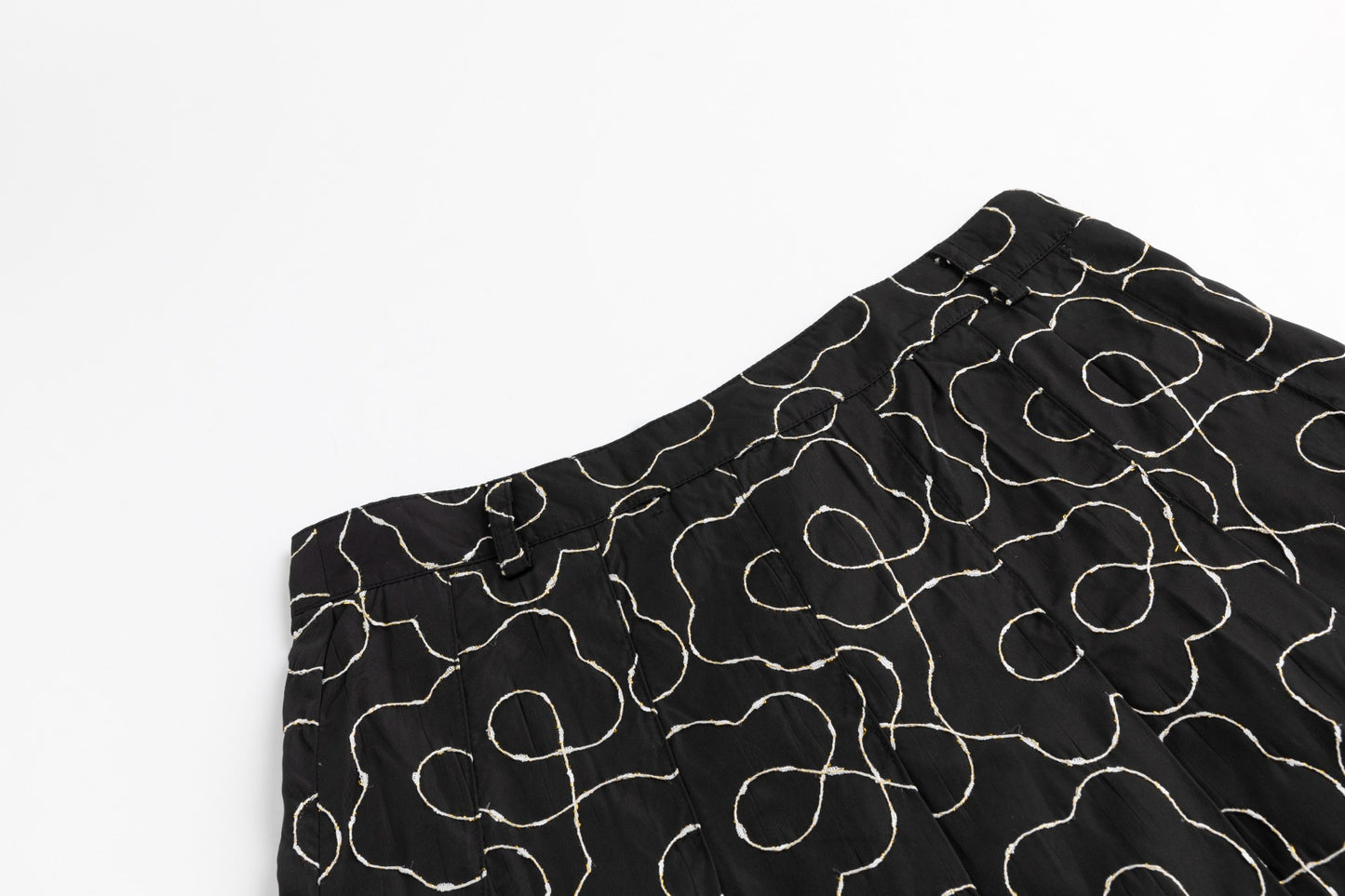 Black And Cream Embroidered Puffer Skirt