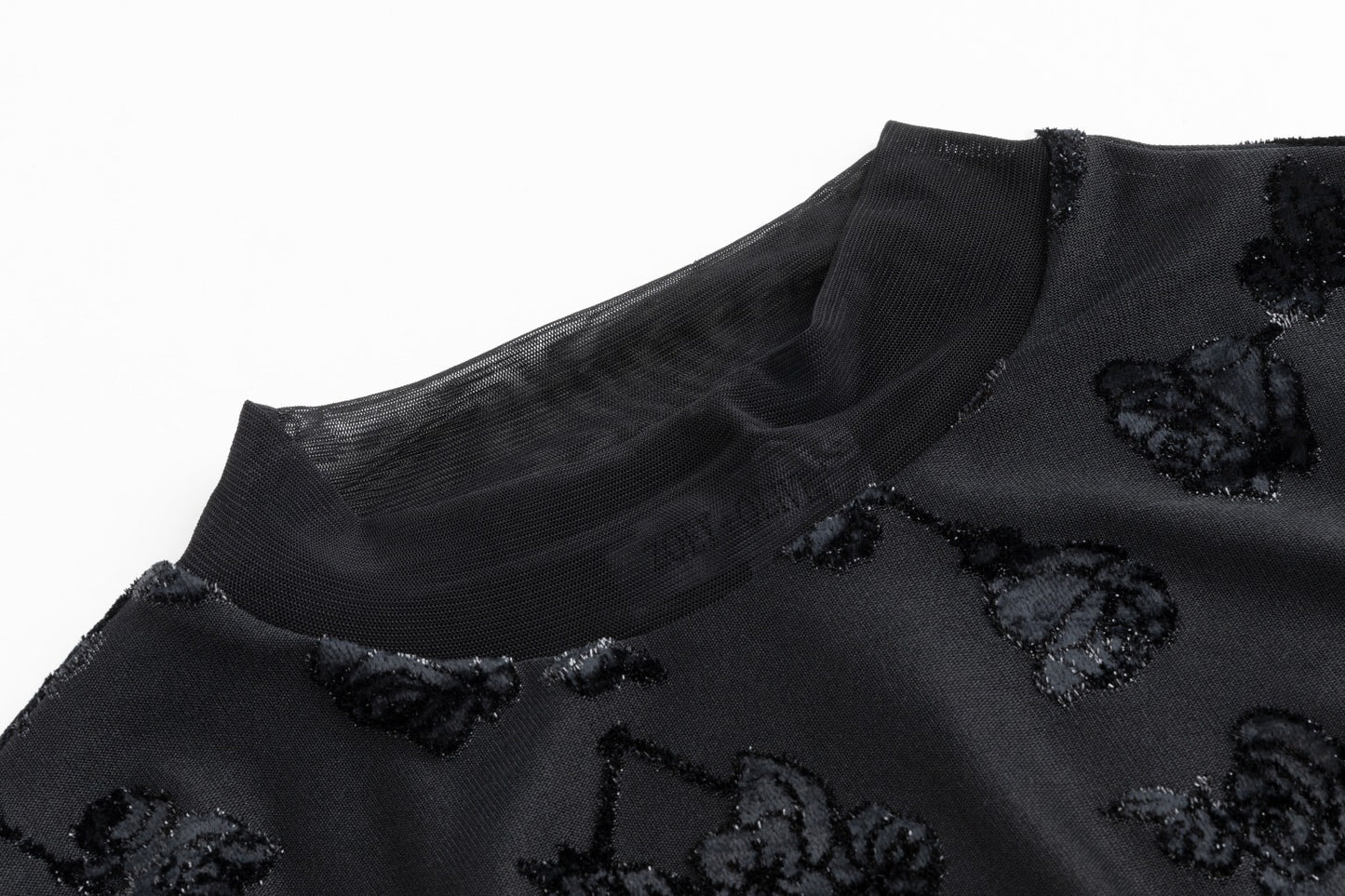 Black Shimmer Cut Velvet Mock Neck Top