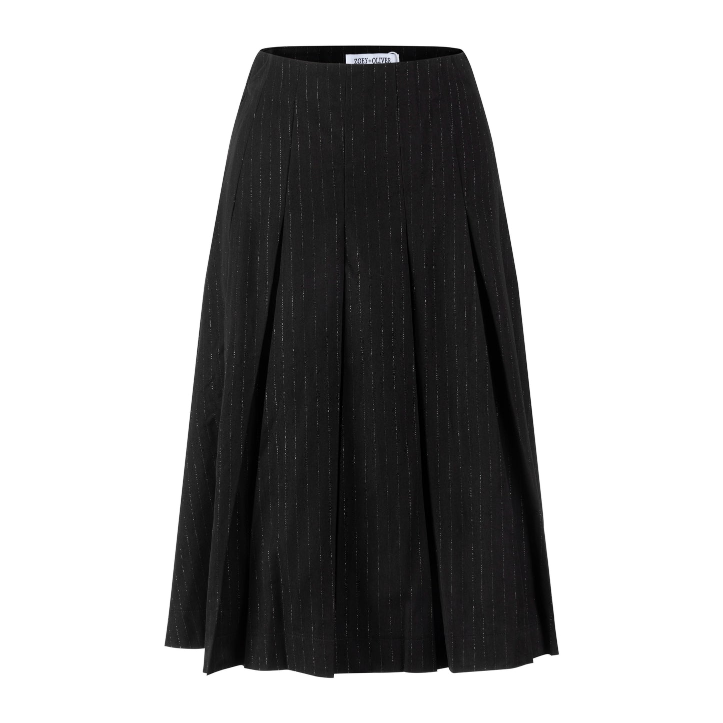 Metallic Pinstripe Box Pleated Skirt