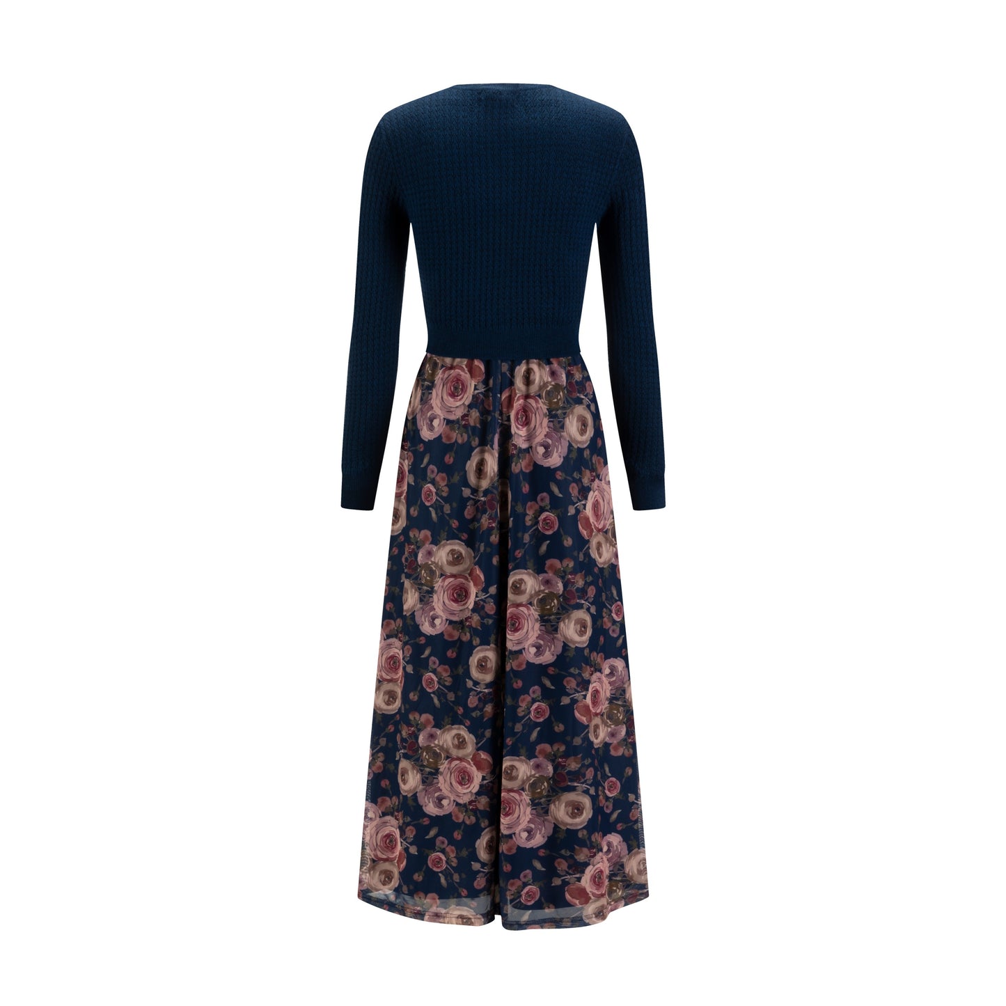 Blue Floral Mesh Dress With Knit Cardigan Overlay