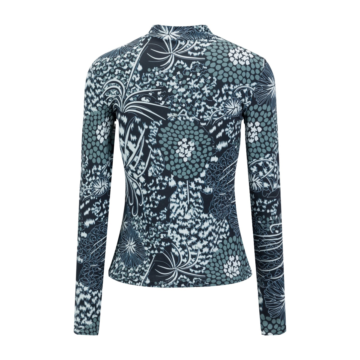 Grey And Blue Printed Mock Neck Top