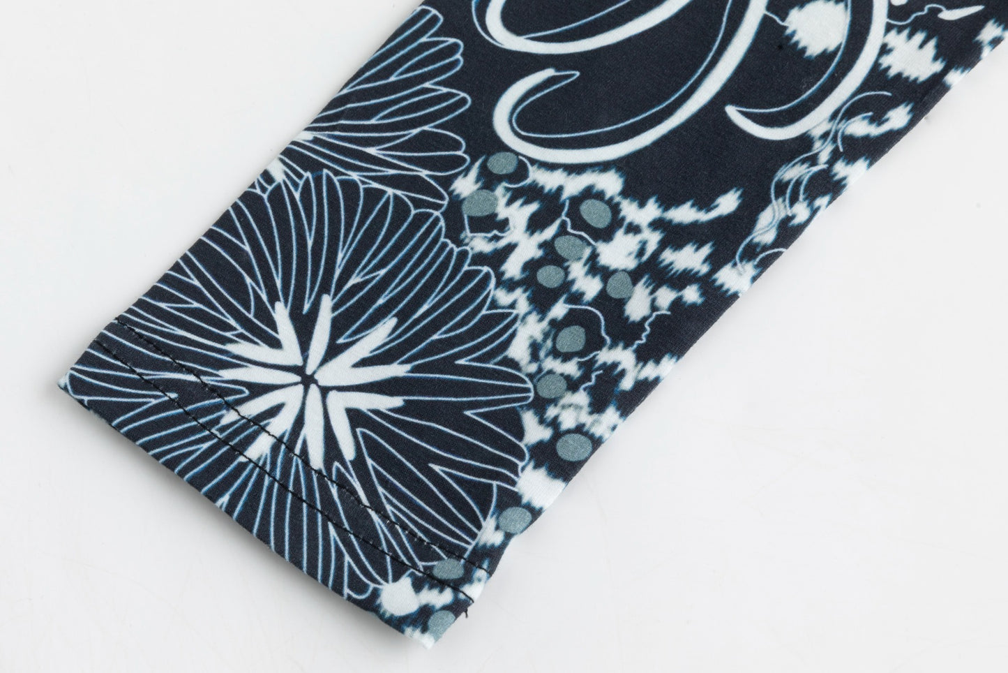 Grey And Blue Printed Mock Neck Top