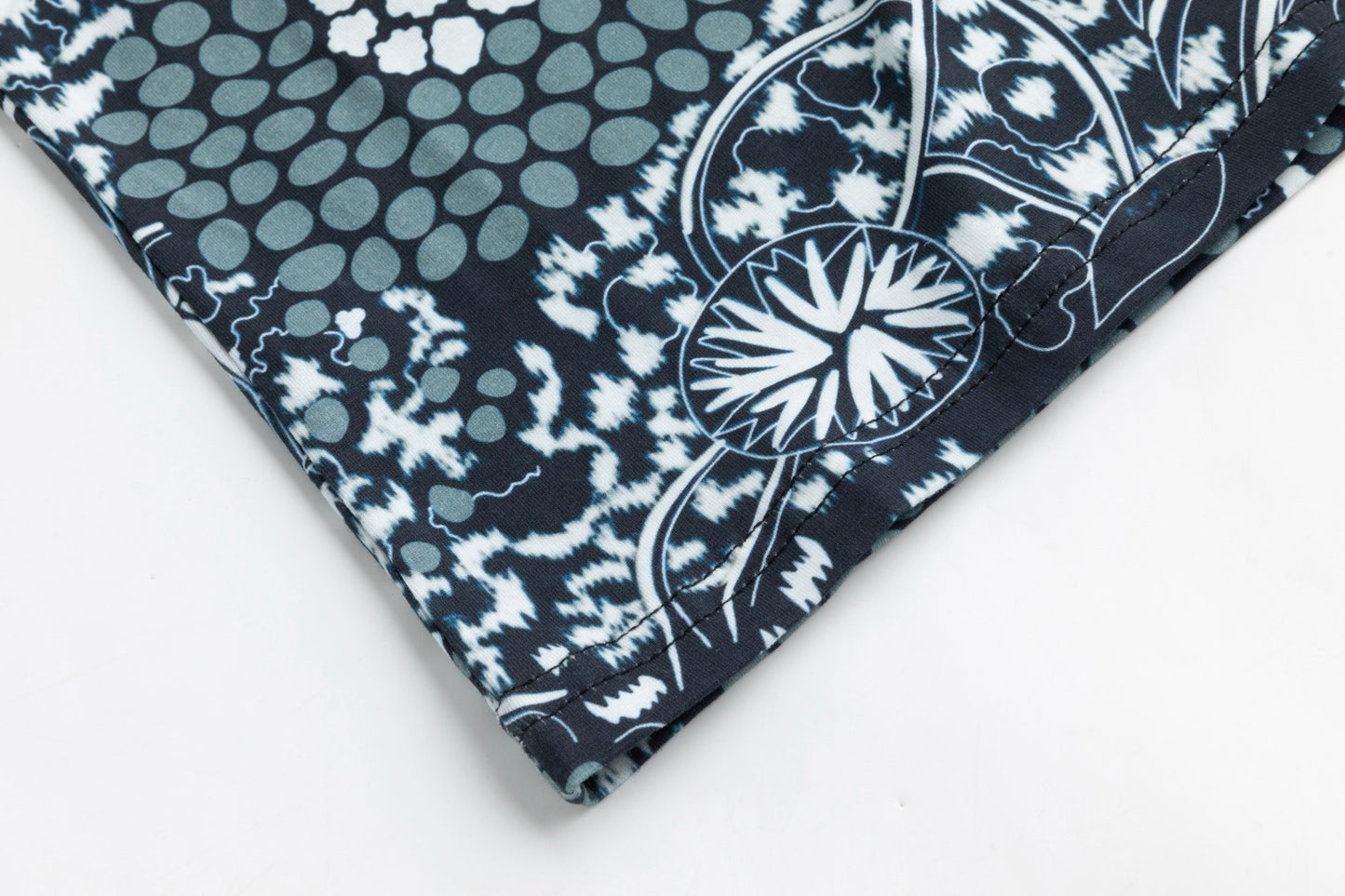 Grey And Blue Printed Mock Neck Top