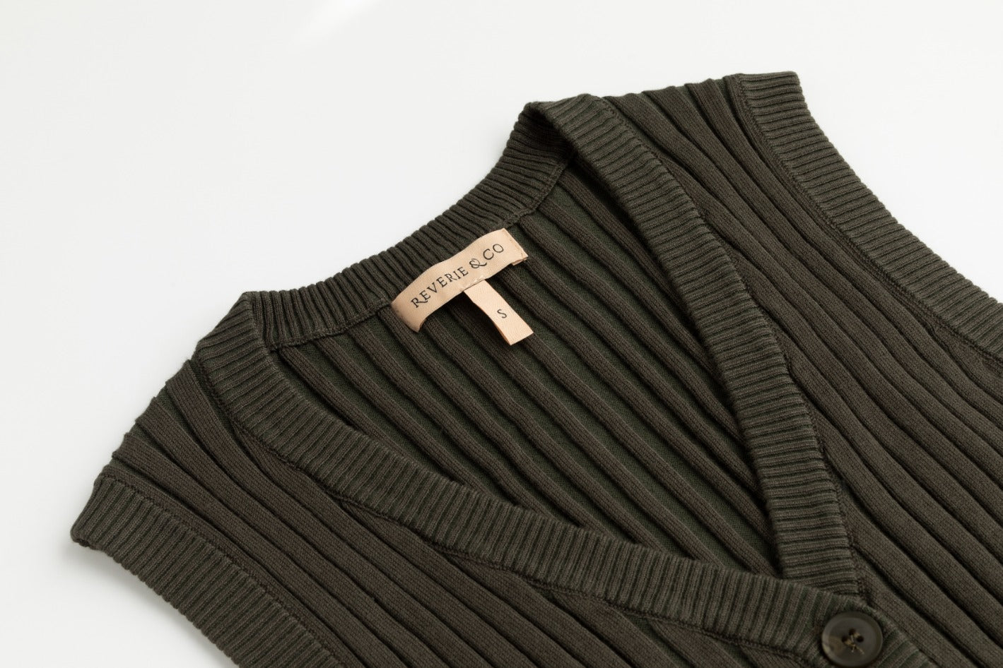 Ribbed Vest Wooden Buttons - Sage