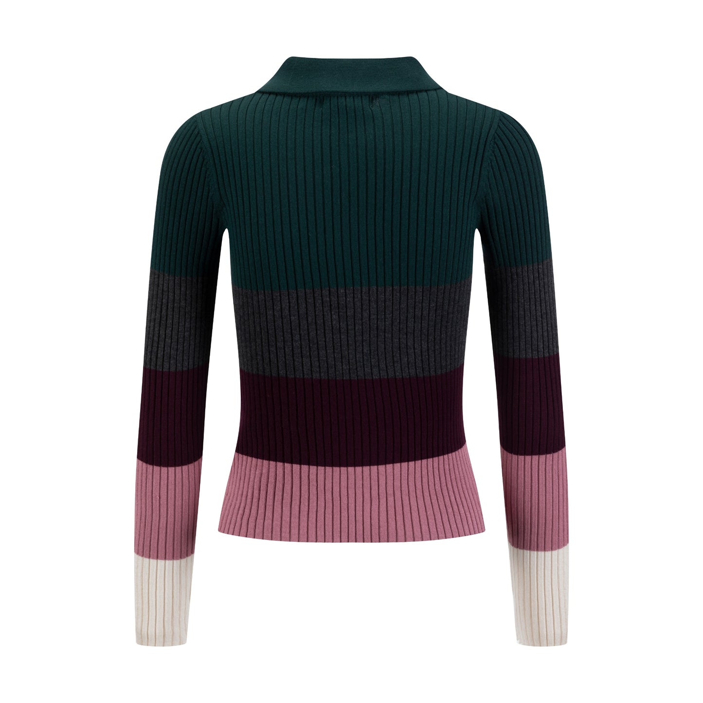 Multi Colored Striped Knit Shirt With Zipper - Burgundy