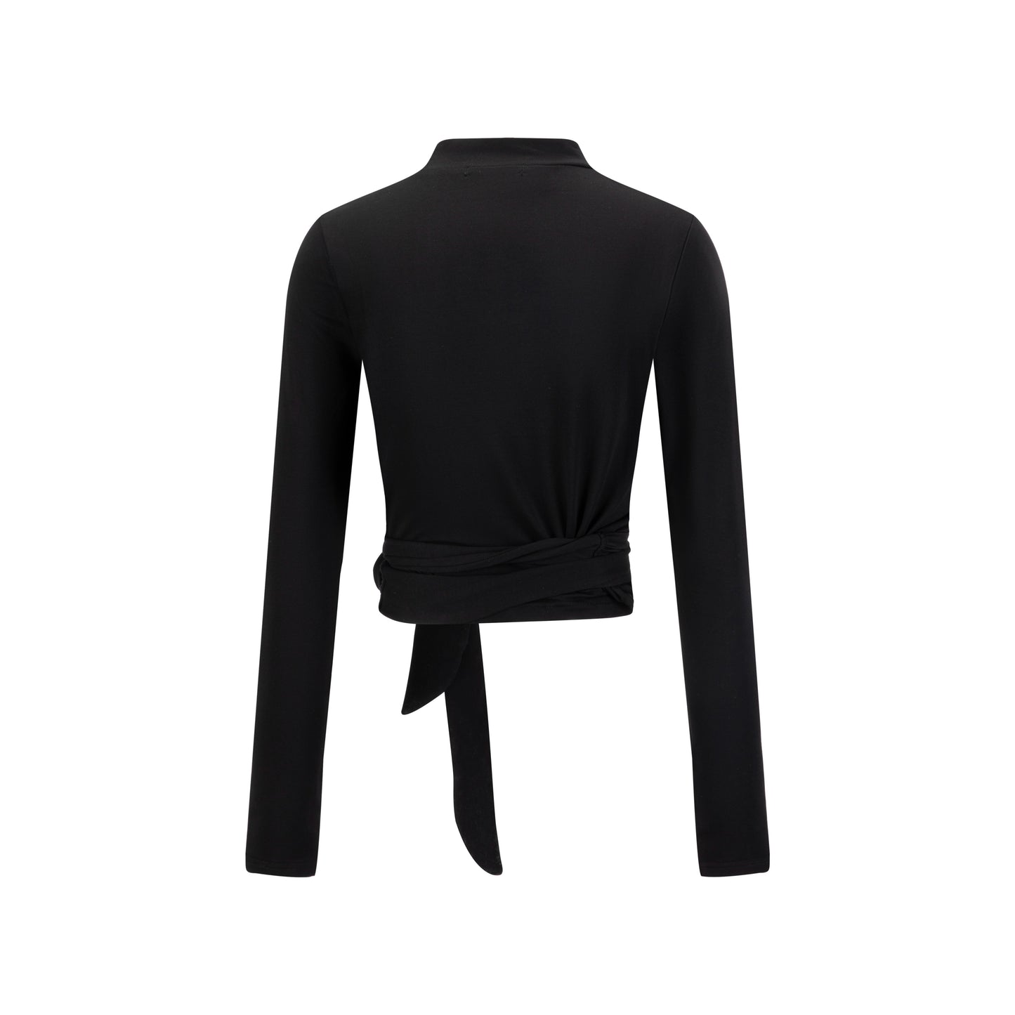 Mock Neck Panelled Wrap Top - Black