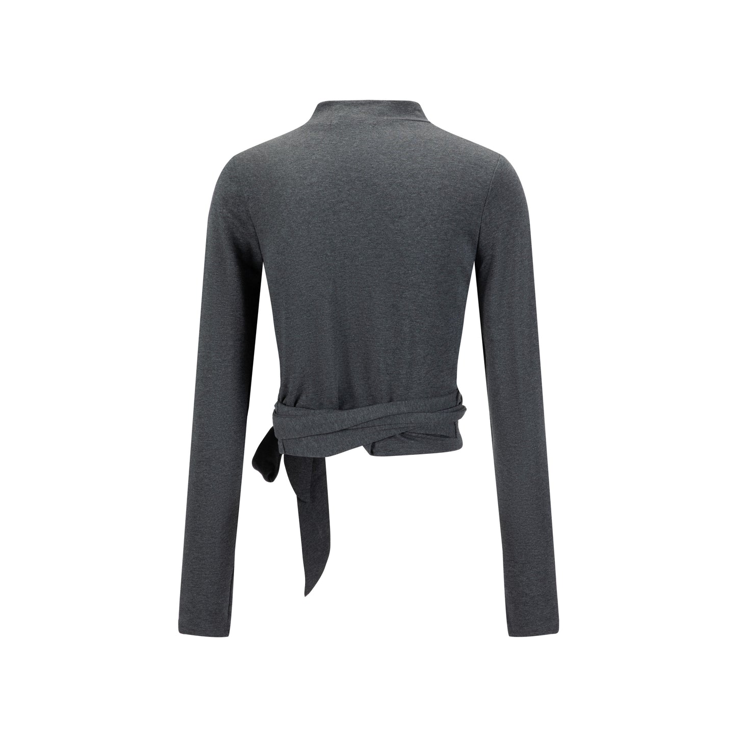 Mock Neck Paneled Wrap Top - Dark Heather Grey