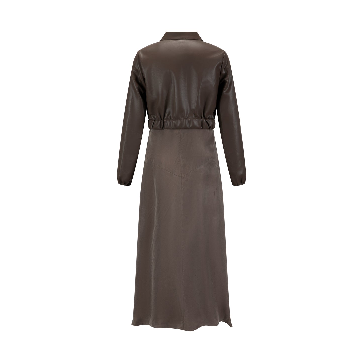 Brown Slip Dress With Leather Button Down Jacket