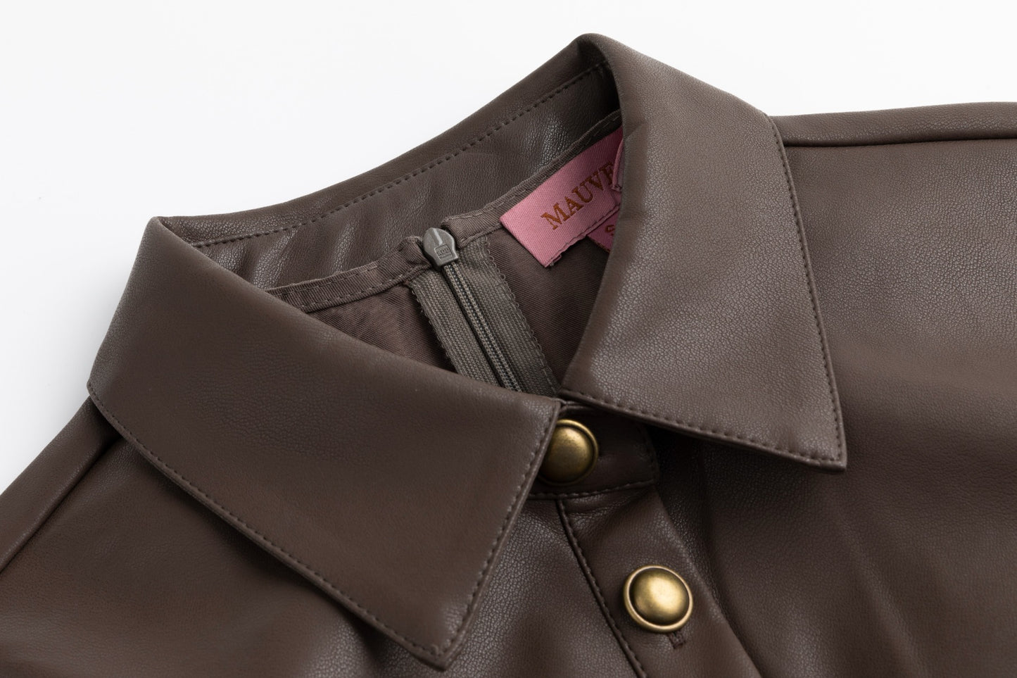 Brown Slip Dress With Leather Button Down Jacket