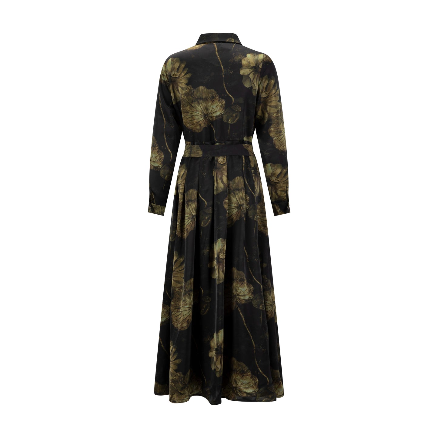 Black And Gold Floral Pleated Dress