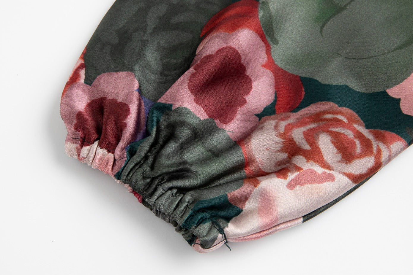 Multi Flower Printed Satin Dress - Emerald Green