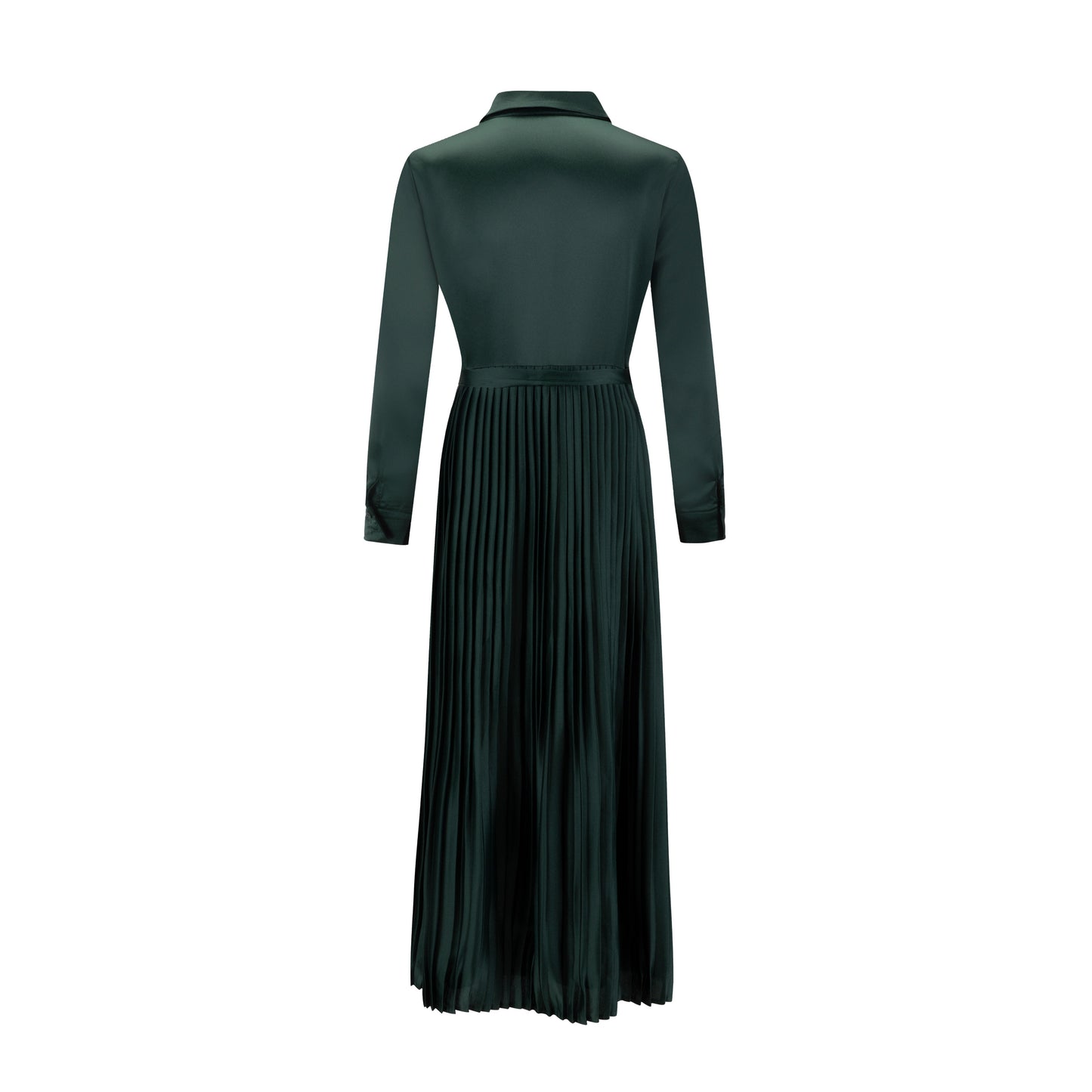 Green Satin Pleated Dress