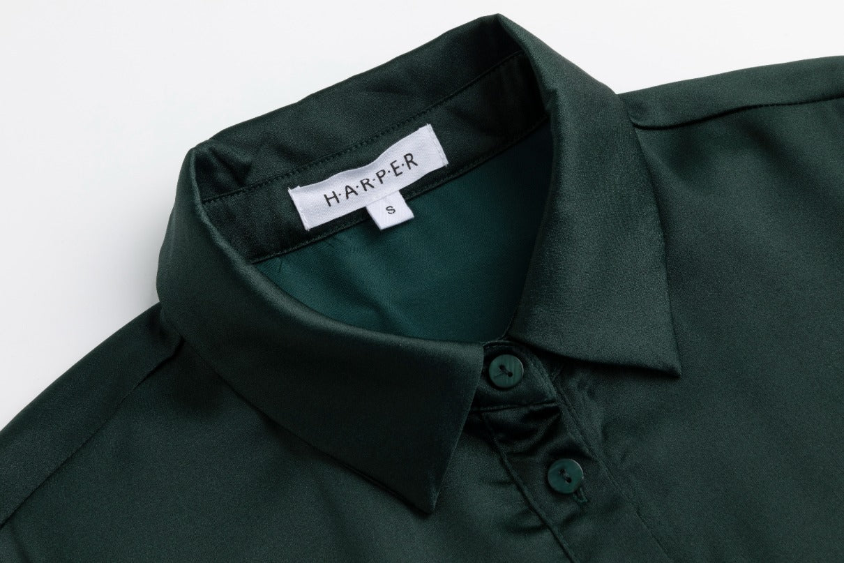 Green Satin Pleated Dress