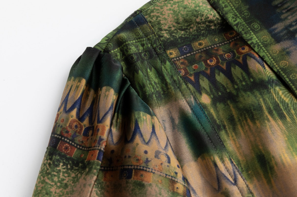 Green Abstract Printed Shirt Dress