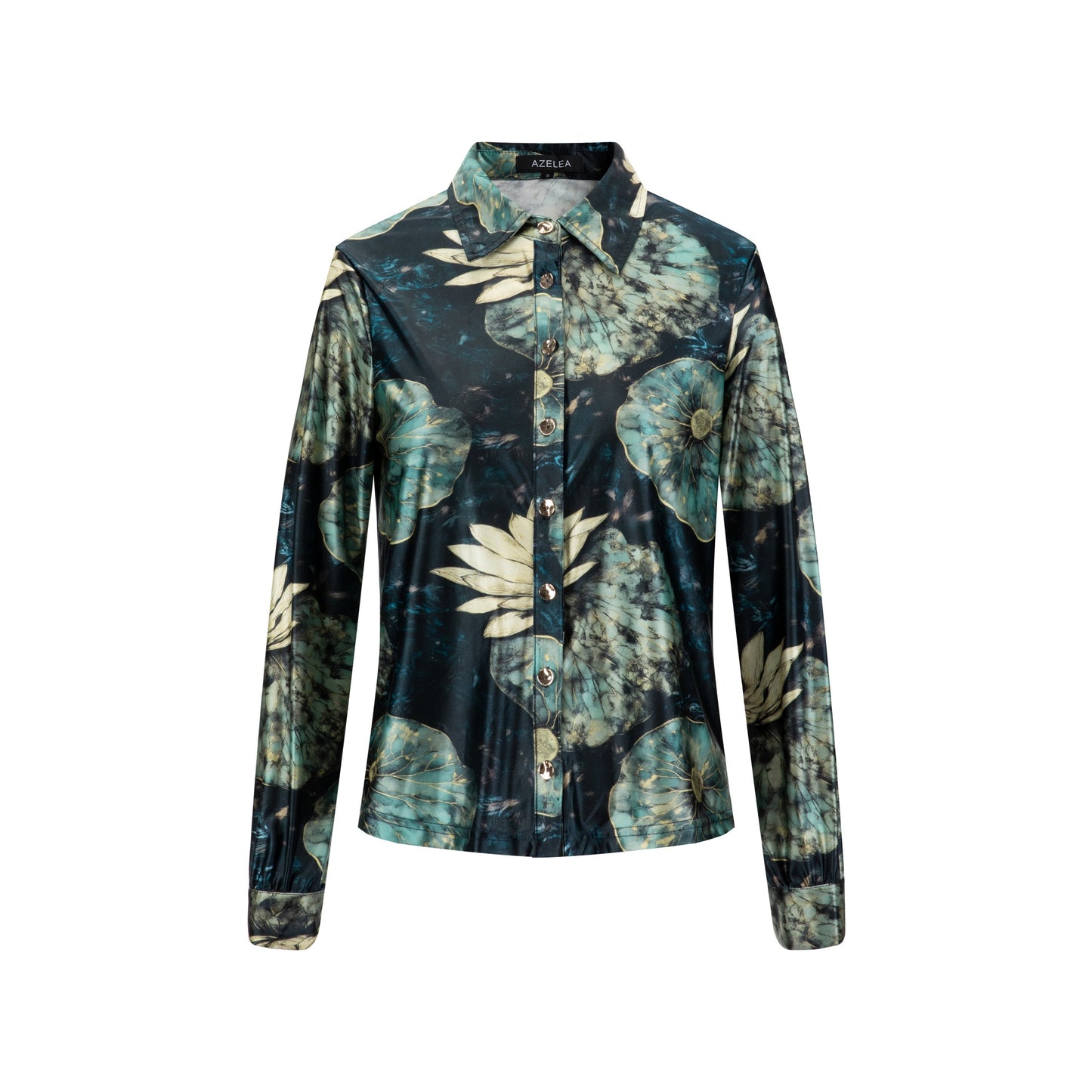 Blue Floral Scuba Stretch Mock Neck