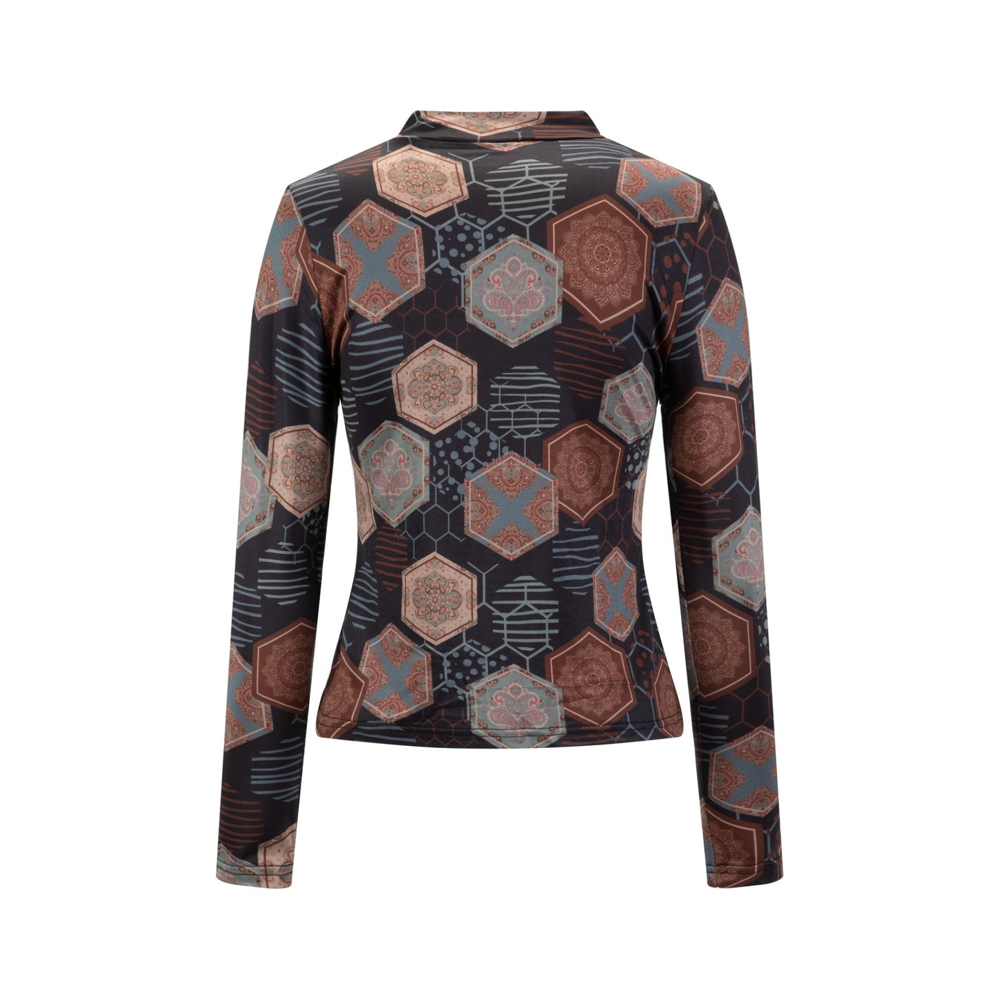 Brown Printed Mock Neck Top