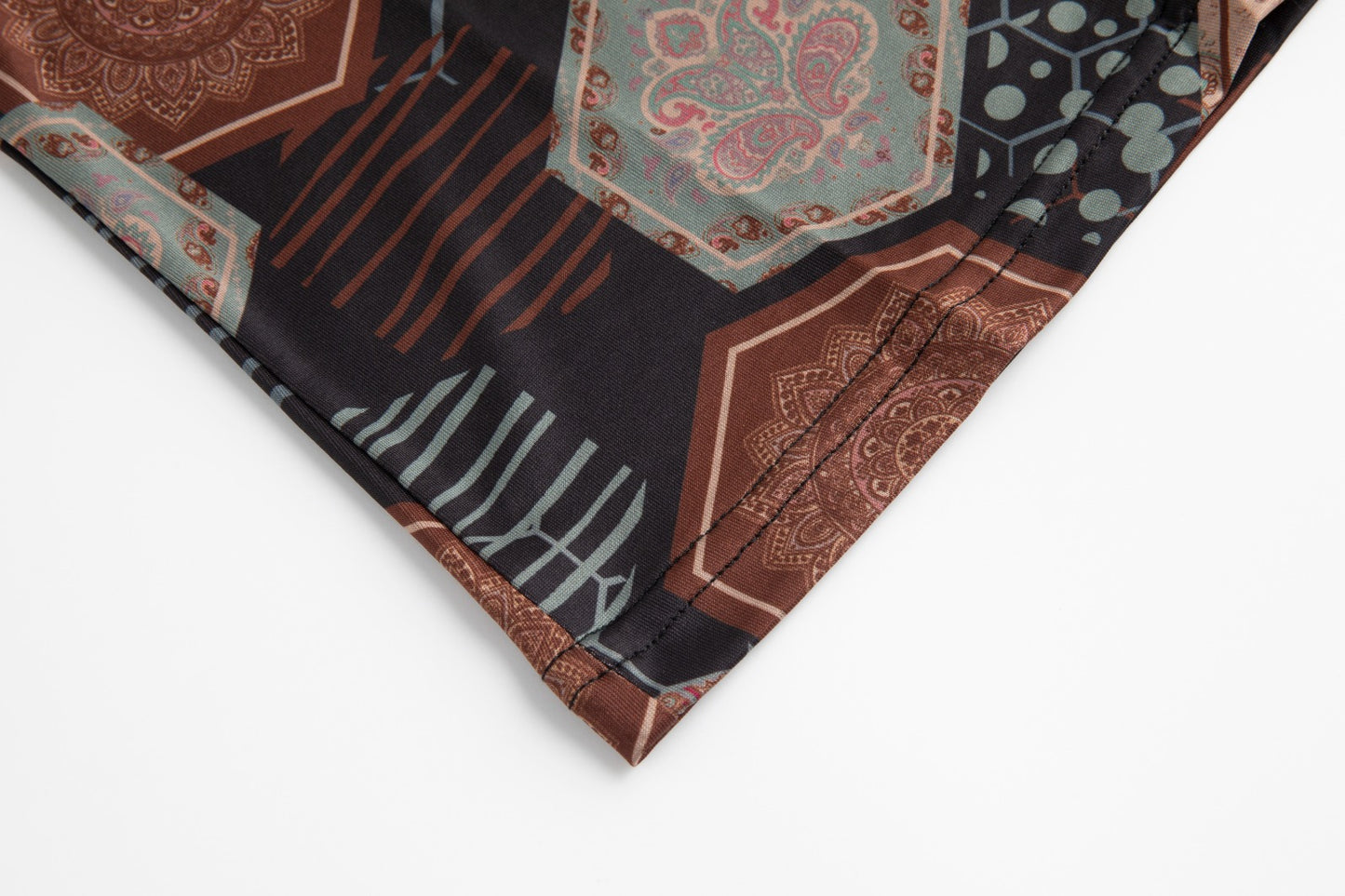 Brown Printed Mock Neck Top