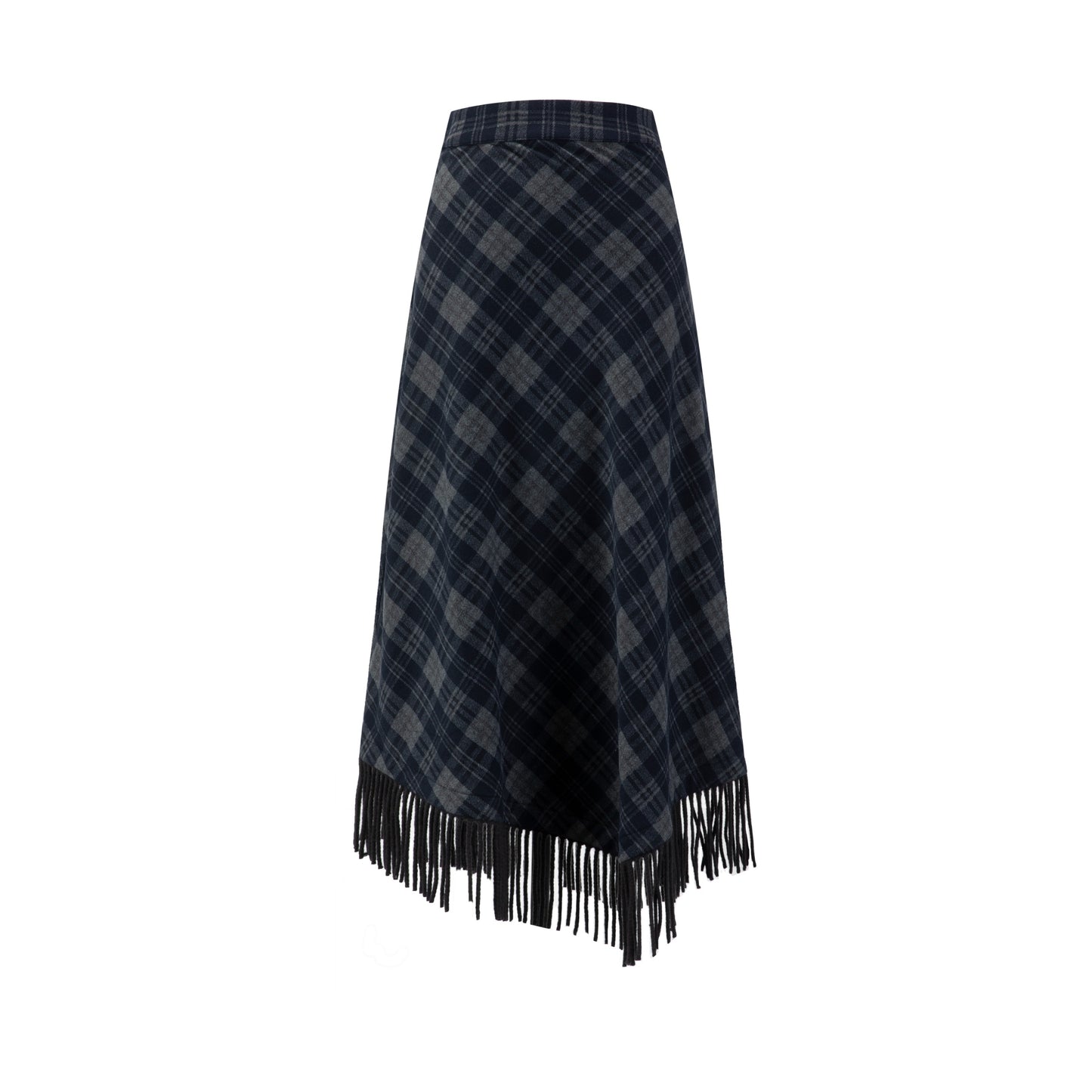 Navy Plaid Fringed Skirt