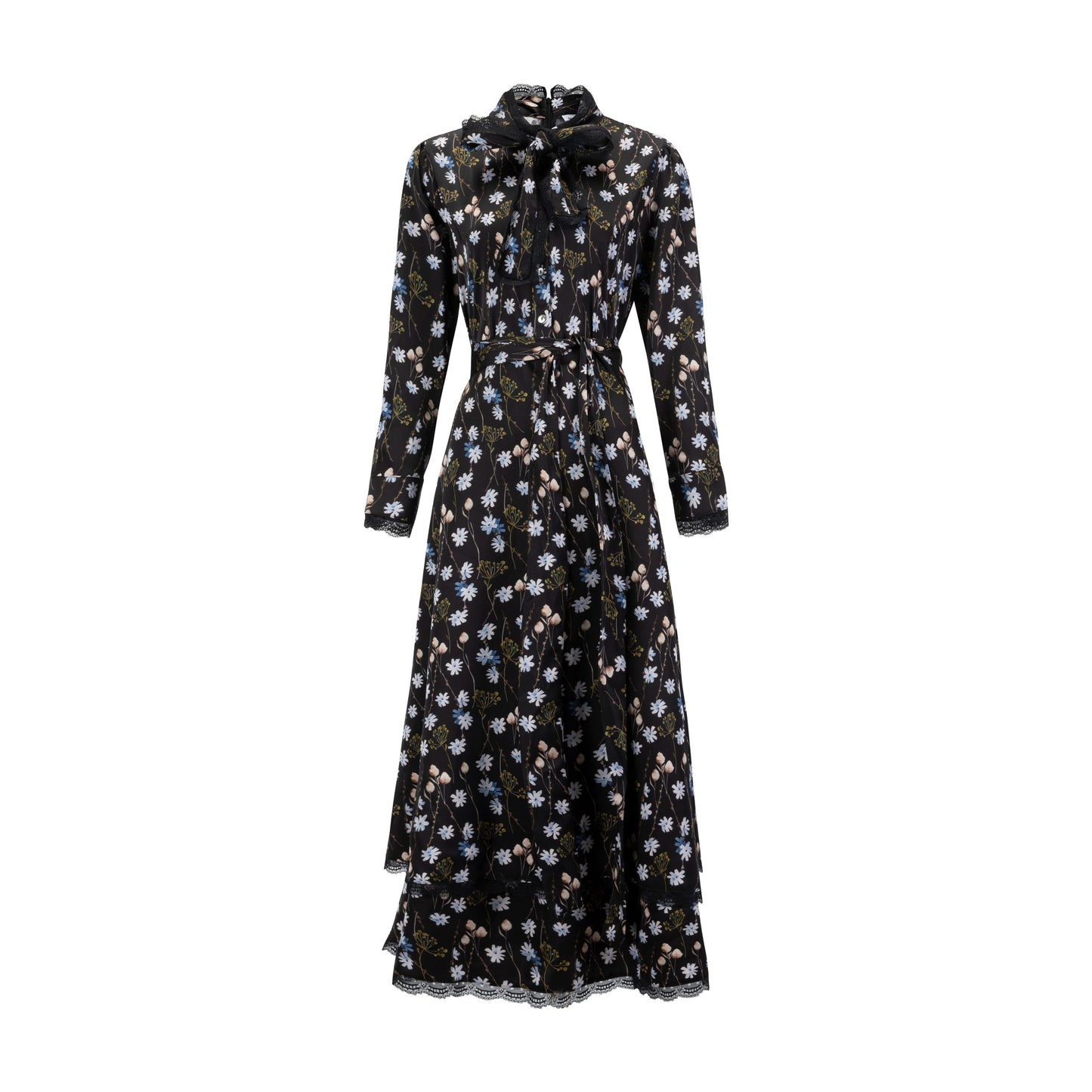 Black Floral Printed Belted Dress