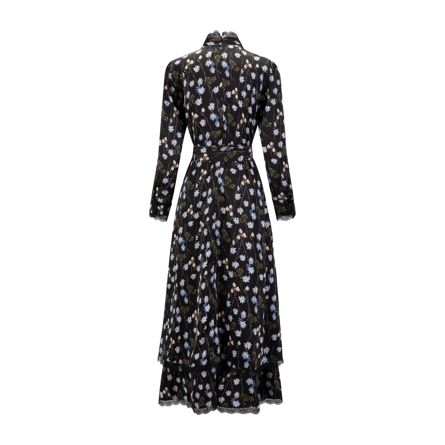 Black Floral Printed Belted Dress