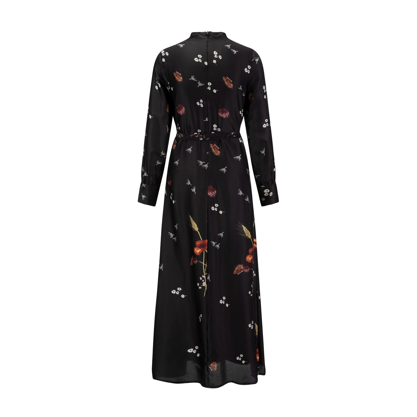 Black Printed Braided Belt Dress