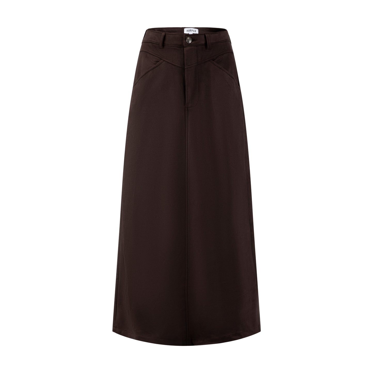 Suede A-Line Midi Skirt - Brown