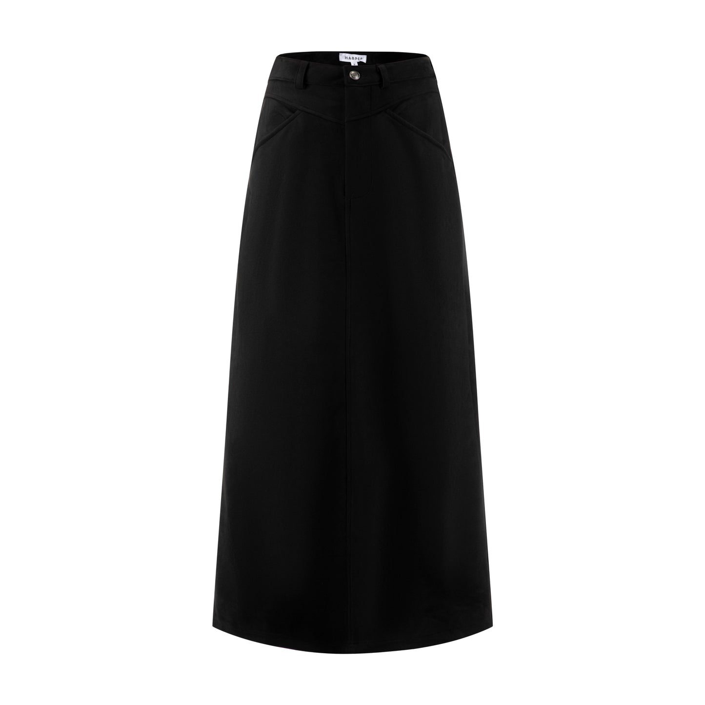 Suede A-Line Midi Skirt - Black