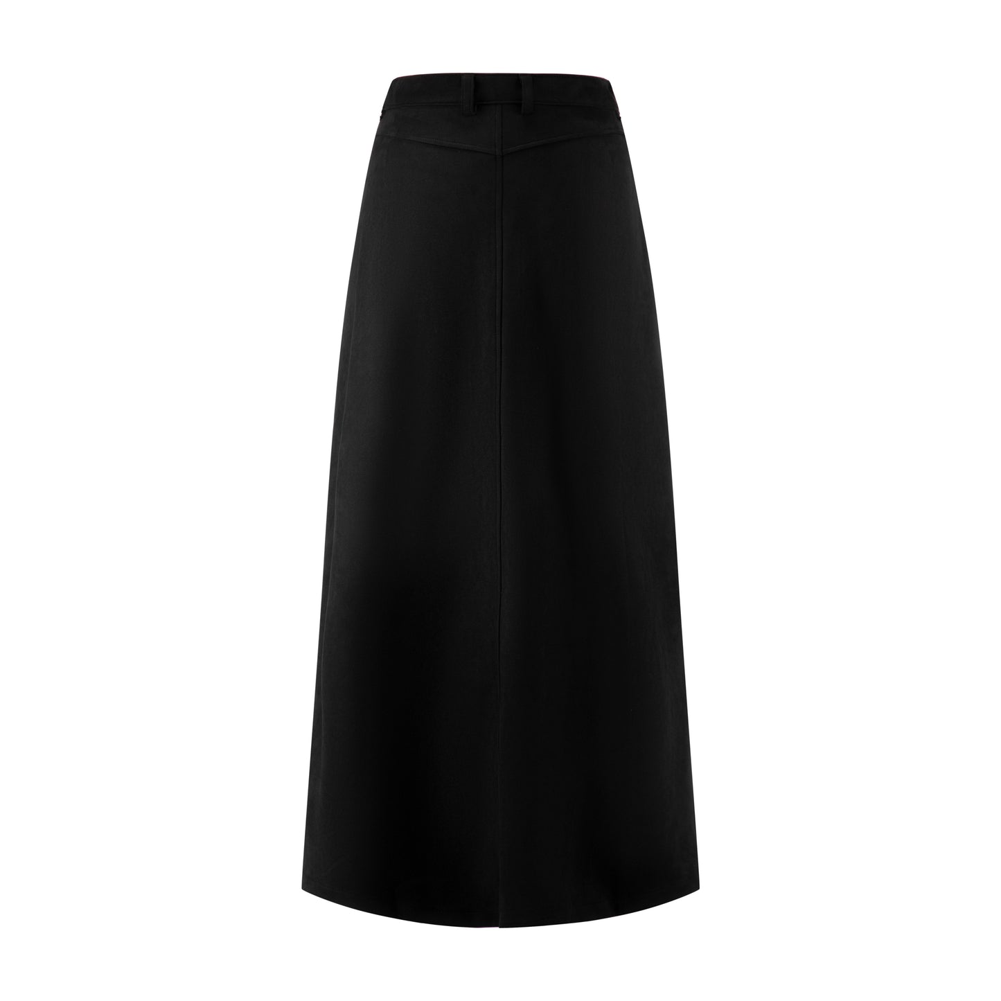 Suede A-Line Midi Skirt - Black