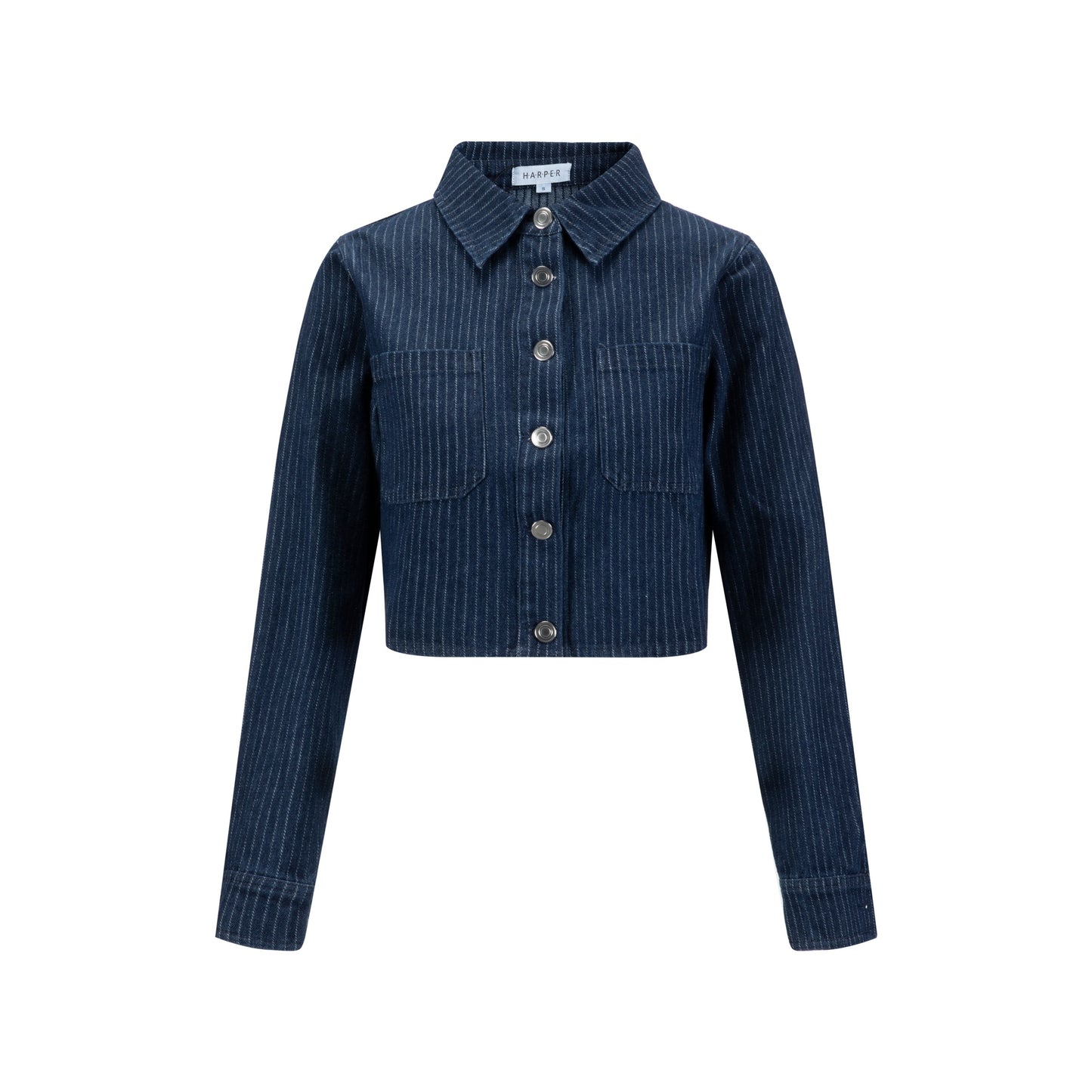 Denim Pin Stripe Button Down Top - Blue