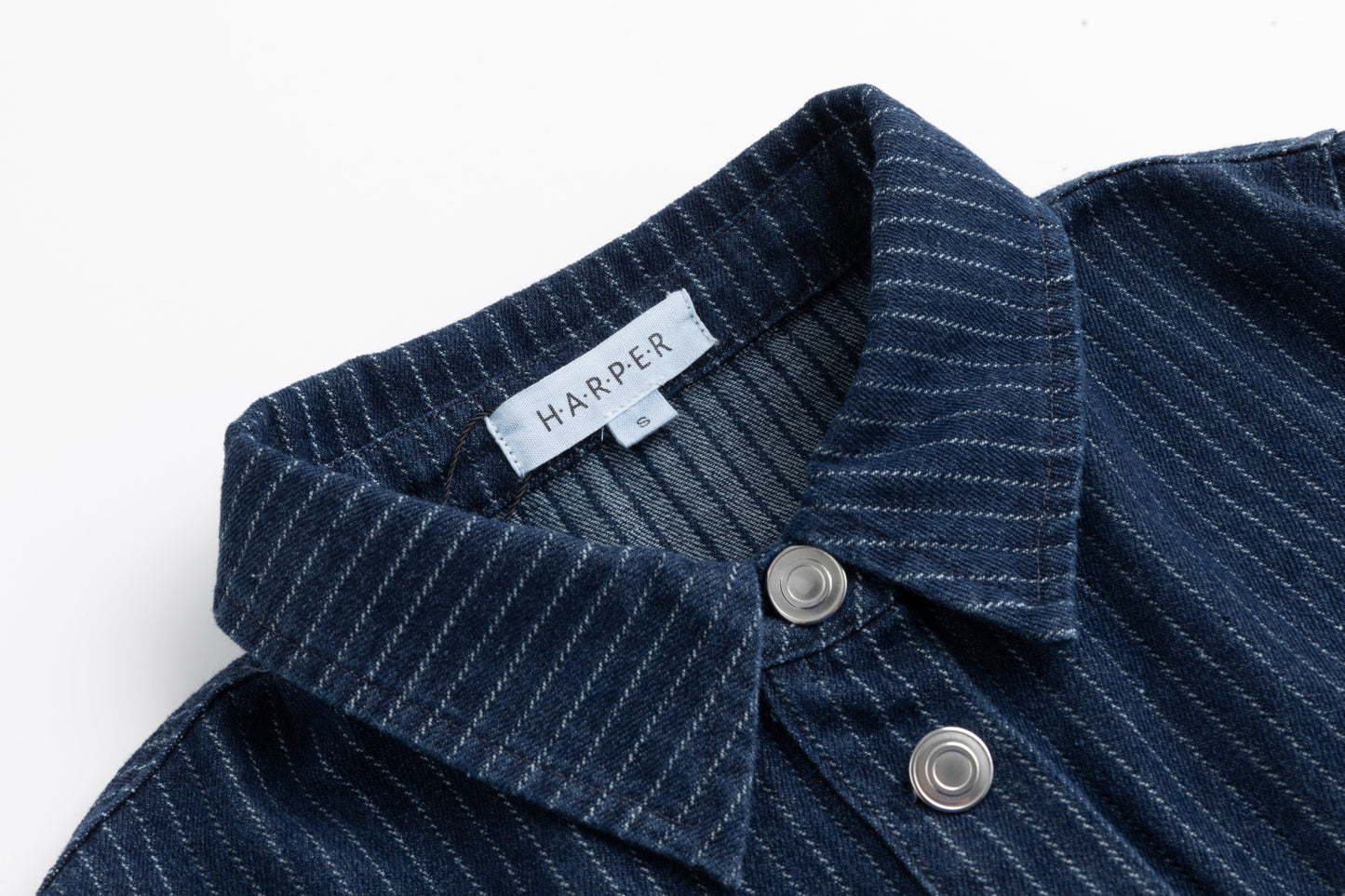 Denim Pin Stripe Button Down Top - Blue