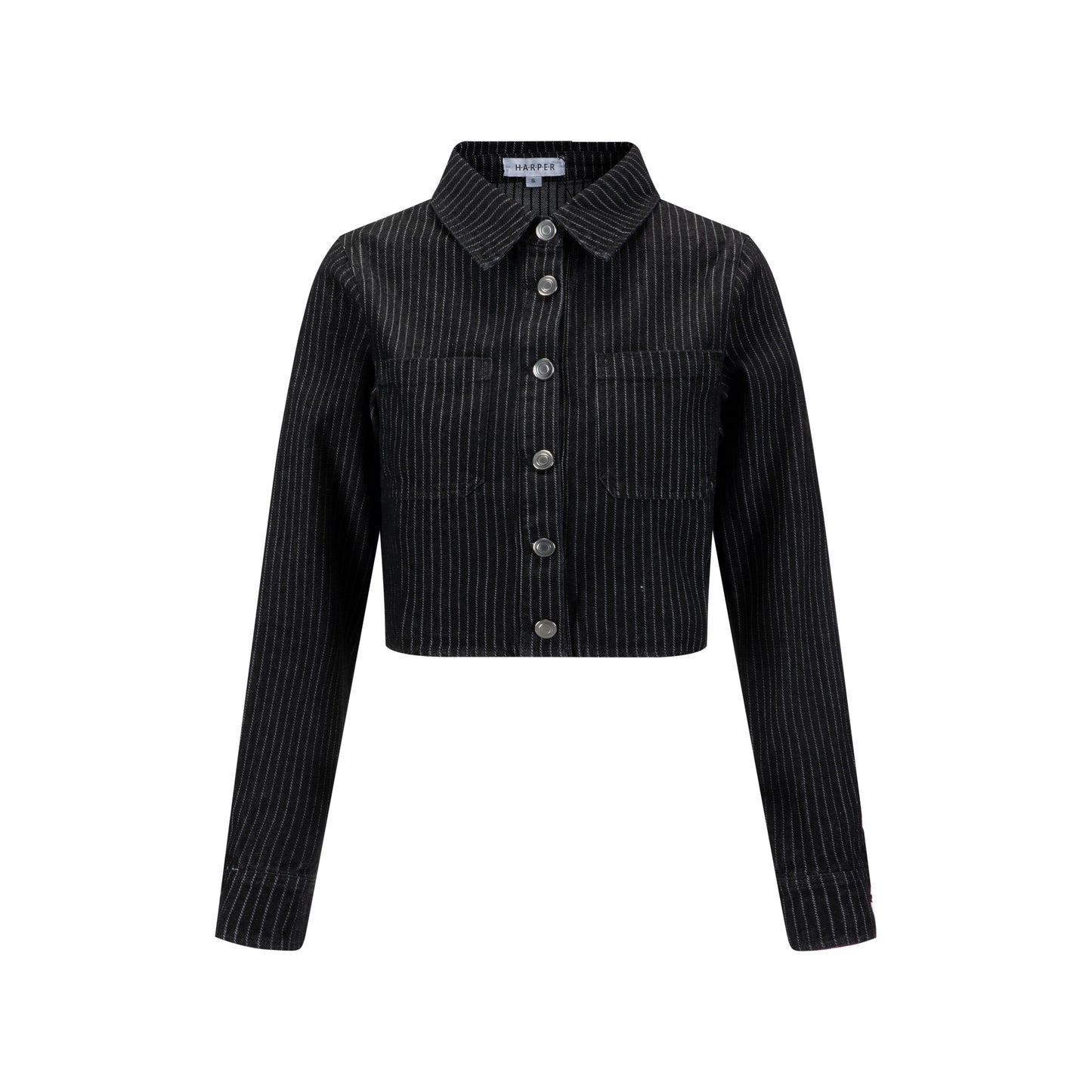 Denim Pin Stripe Button Down Top - Black