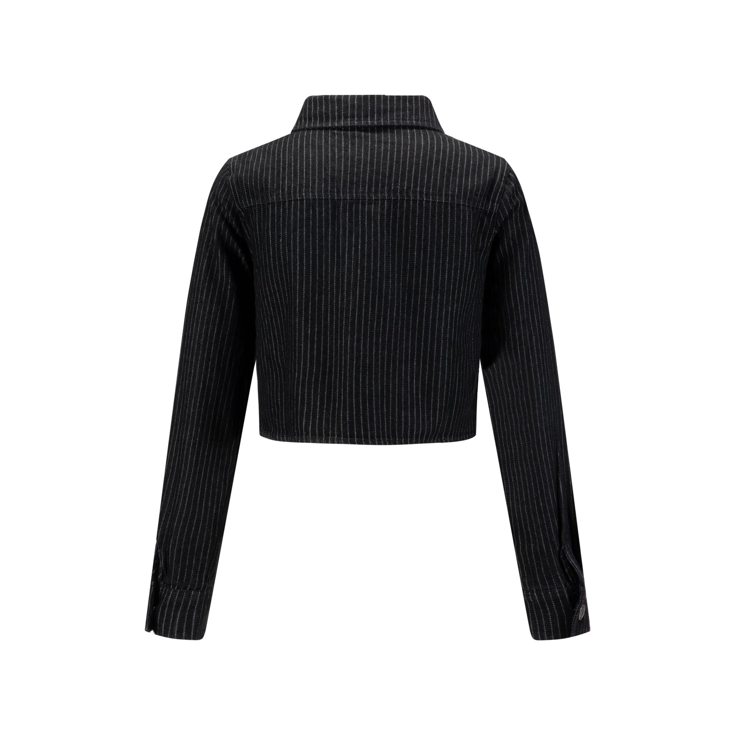 Denim Pin Stripe Button Down Top - Black