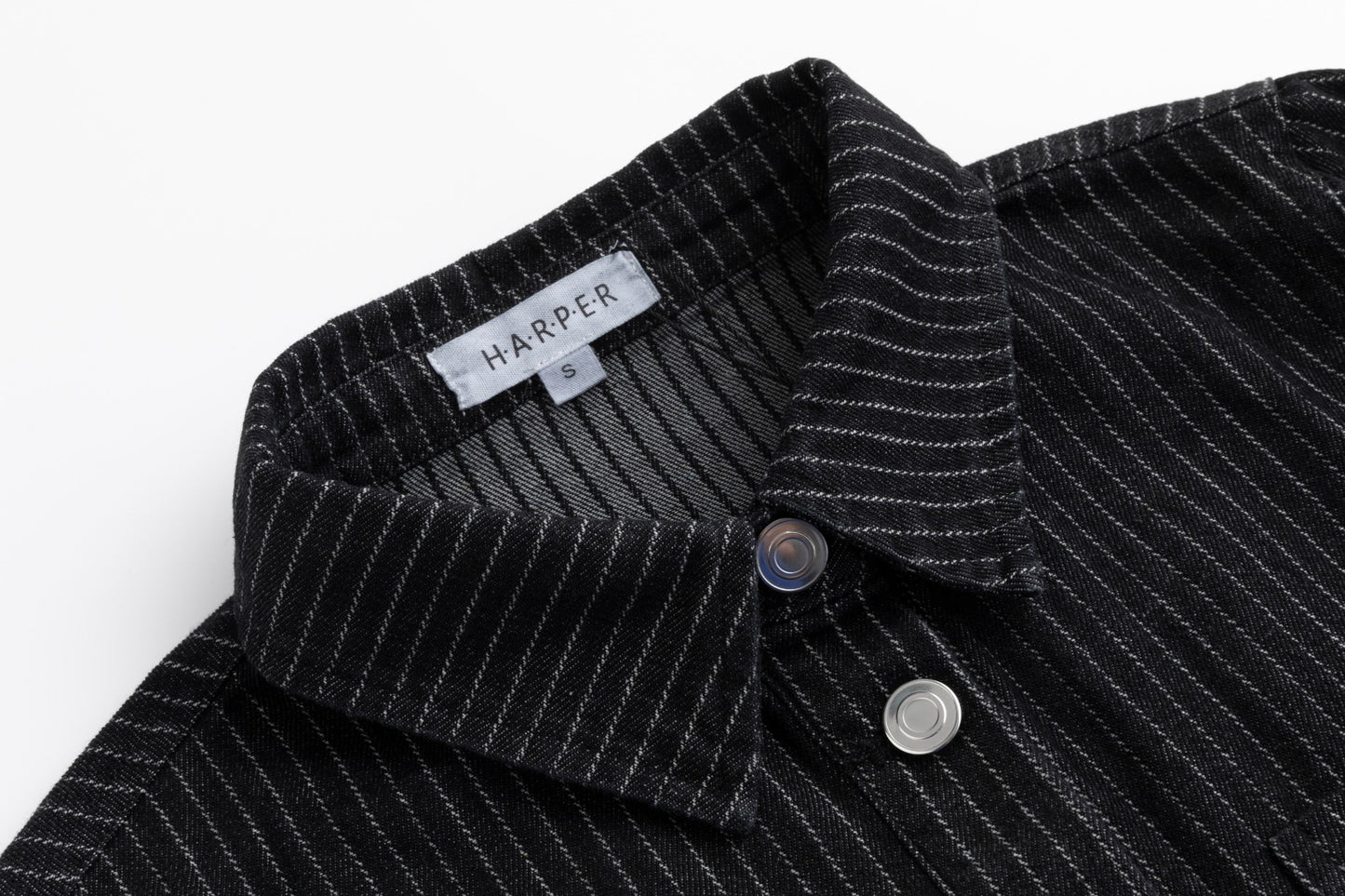 Denim Pin Stripe Button Down Top - Black