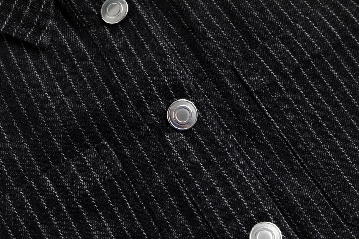 Denim Pin Stripe Button Down Top - Black