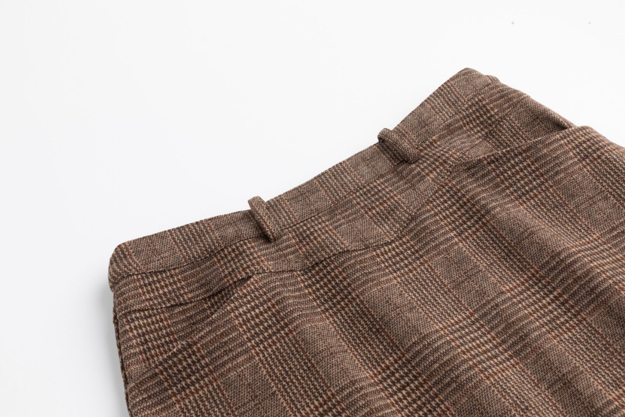 Brown Plaid Midi Skirt