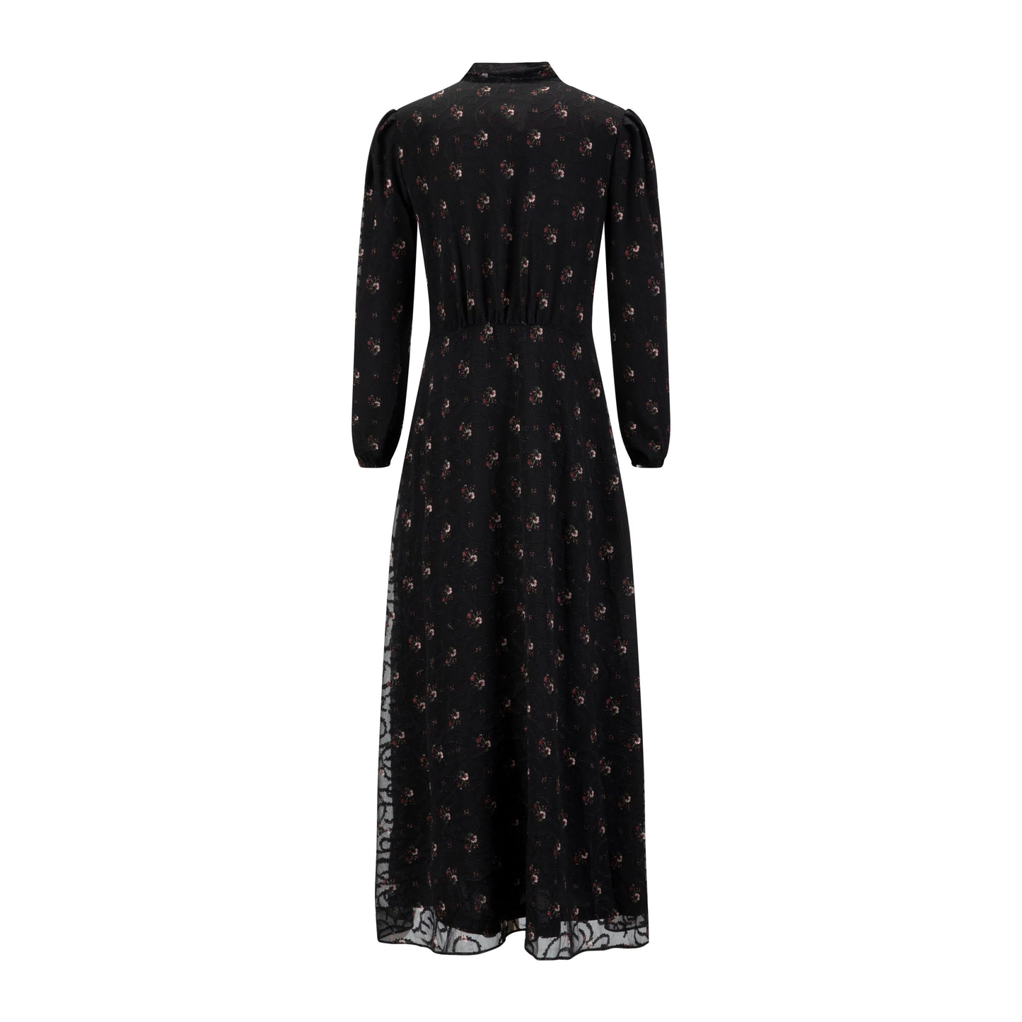 Black Printed Lace Neck Tie Dress