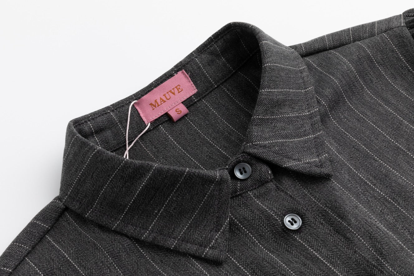 Grey Pin Stripe Button Down Overlay Dress