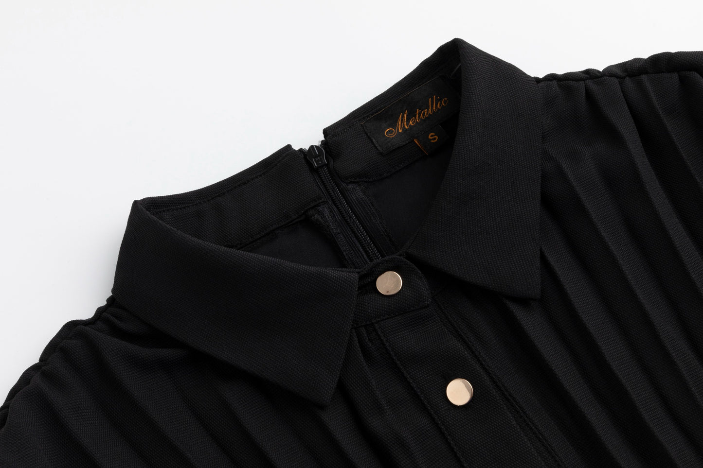 Black Pleated Belted Dress