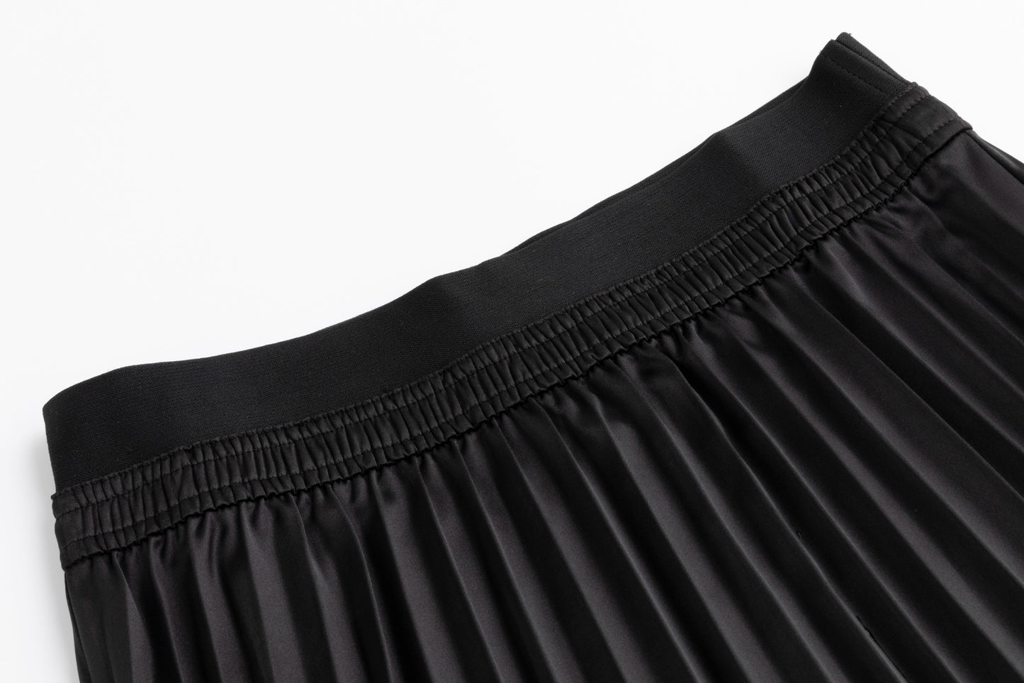 Black Satin Thin Pleated Skirt