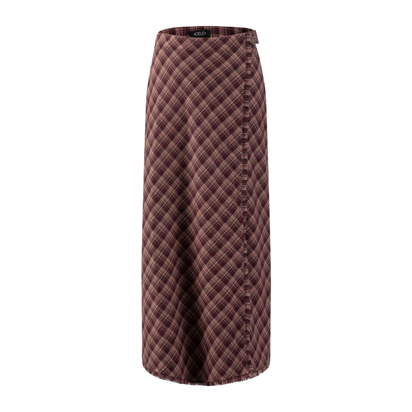 Burgundy Plaid Wrap Skirt
